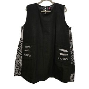 Cupcake, Funky, Lagenlook Black White Abstract Print Cotton Sleeveless Tunic XL